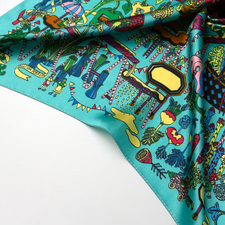 Cyan Botanischer Paradies-Quadratschal mit Schalspange