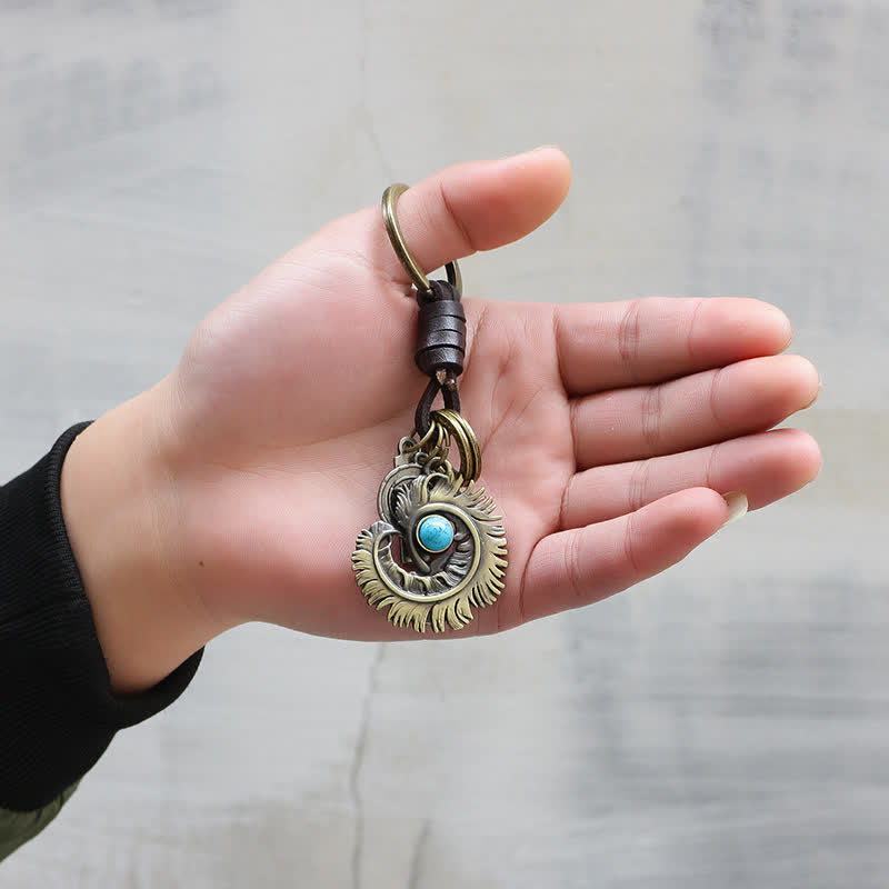 Phoenix Tail Blauer Künstlicher Türkis Leder Schlüsselanhänger - image 1