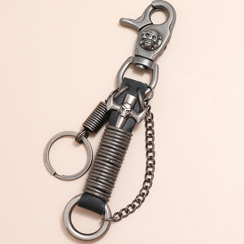 Totenkopf Kreuz Punk Hose Leder Schlüsselanhänger