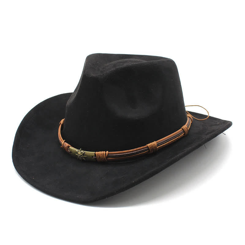Ethnischer Stil Seilverzierung Gebogener Rand Filz Cowboyhut - Schwarz - M (22"-22 7/8") - image 10