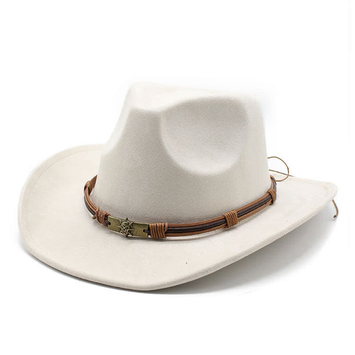 Ethnischer Stil Seilverzierung Gebogener Rand Filz Cowboyhut - Weiß - M (22"-22 7/8") - image 9
