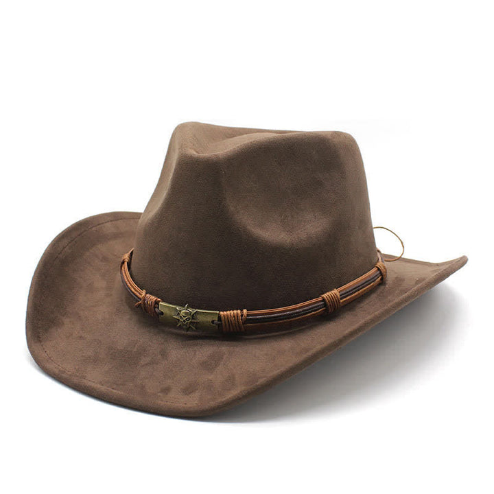 Ethnischer Stil Seilverzierung Gebogener Rand Filz Cowboyhut - Kaffee - M (22"-22 7/8") - image 1