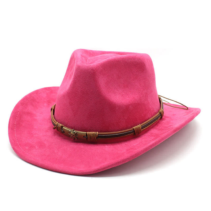 Ethnischer Stil Seilverzierung Gebogener Rand Filz Cowboyhut - Knallpink - M (22"-22 7/8") - image 11