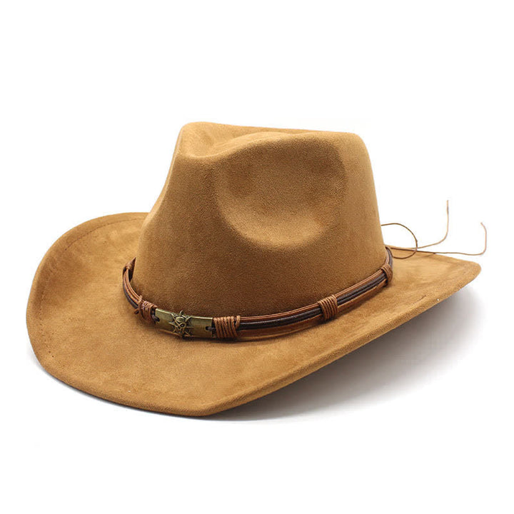 Ethnischer Stil Seilverzierung Gebogener Rand Filz Cowboyhut - Khaki - M (22"-22 7/8") - image 6