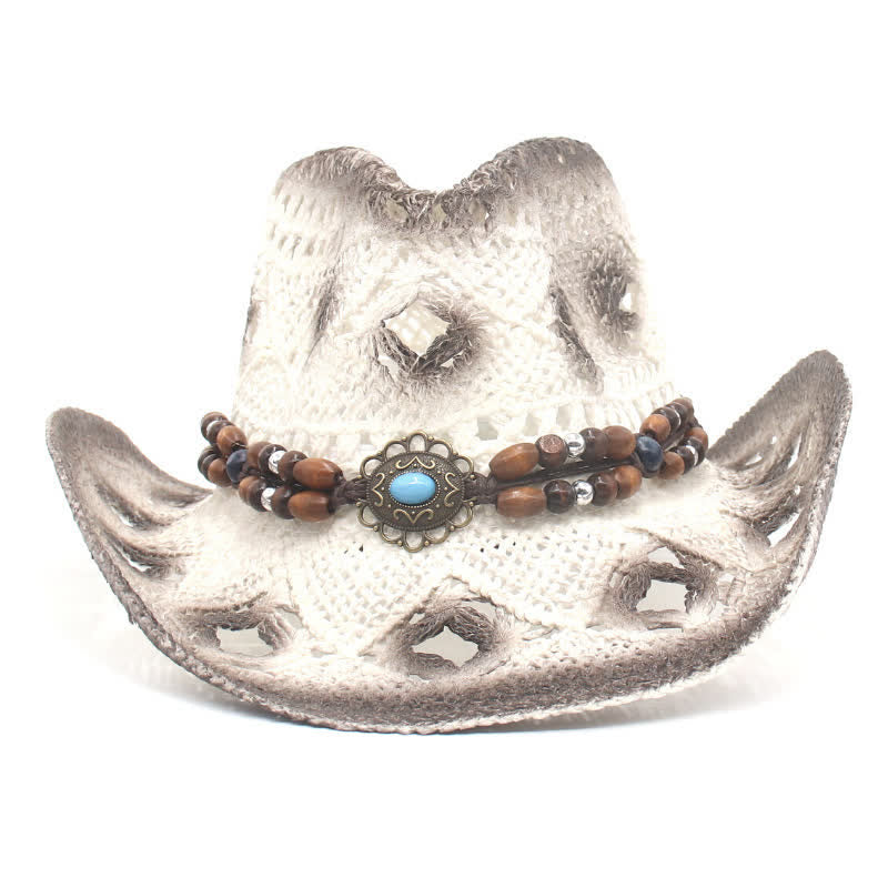 Boho Hollow-Out Perlen Schnur Cowboy Cowgirl Strohhut - image 6