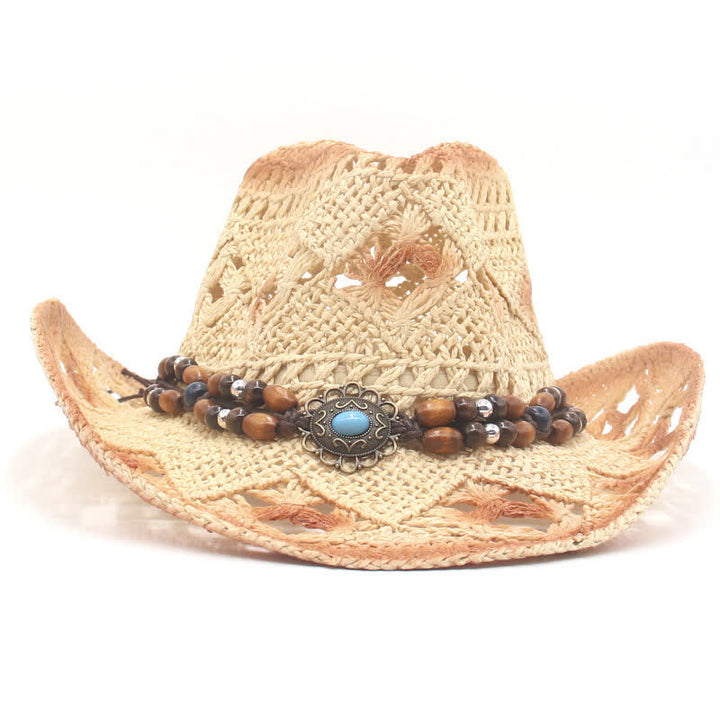 Boho Hollow-Out Perlen Schnur Cowboy Cowgirl Strohhut - image 10