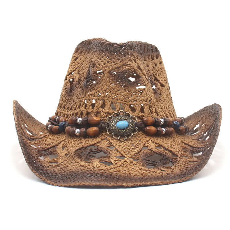 Boho Hollow-Out Perlen Schnur Cowboy Cowgirl Strohhut - image 2