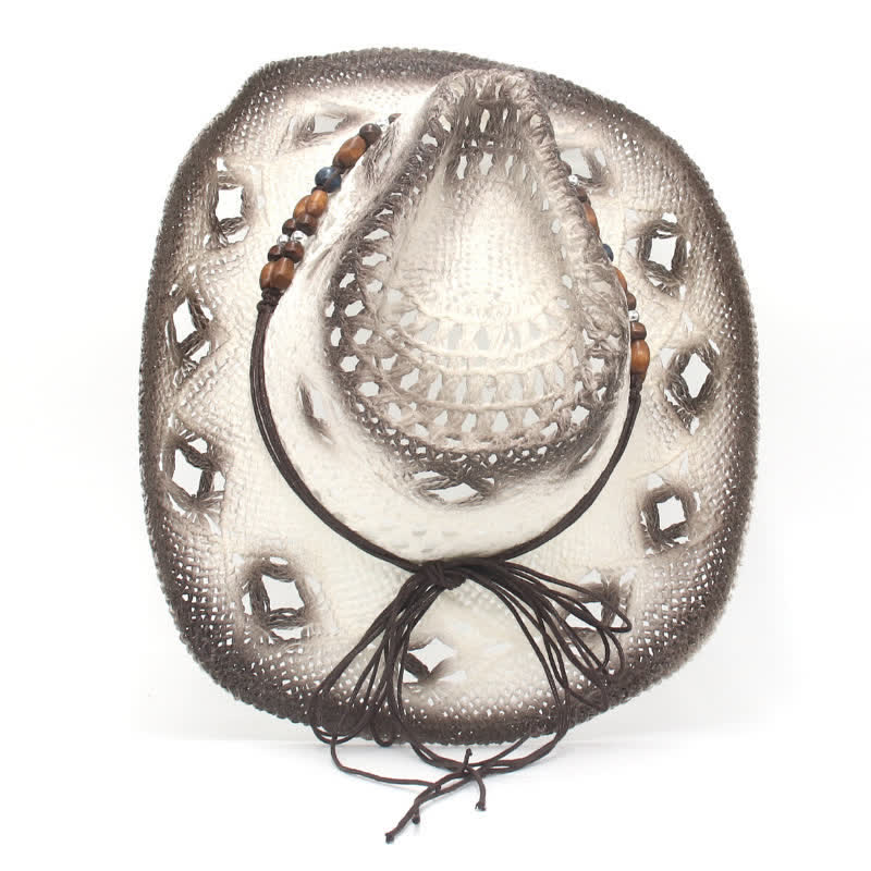 Boho Hollow-Out Perlen Schnur Cowboy Cowgirl Strohhut - image 5