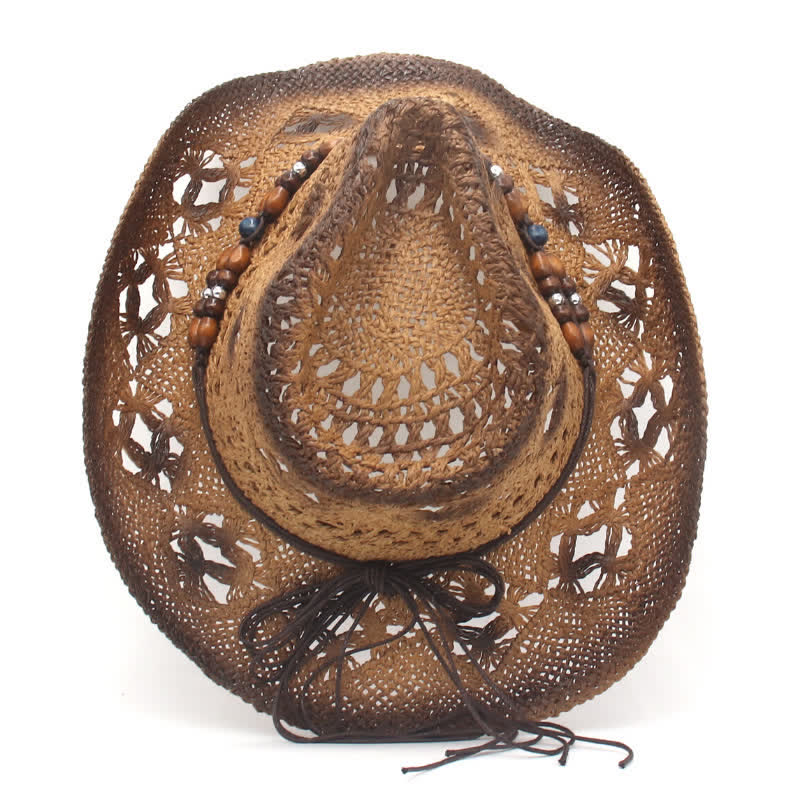 Boho Hollow-Out Perlen Schnur Cowboy Cowgirl Strohhut - image 1