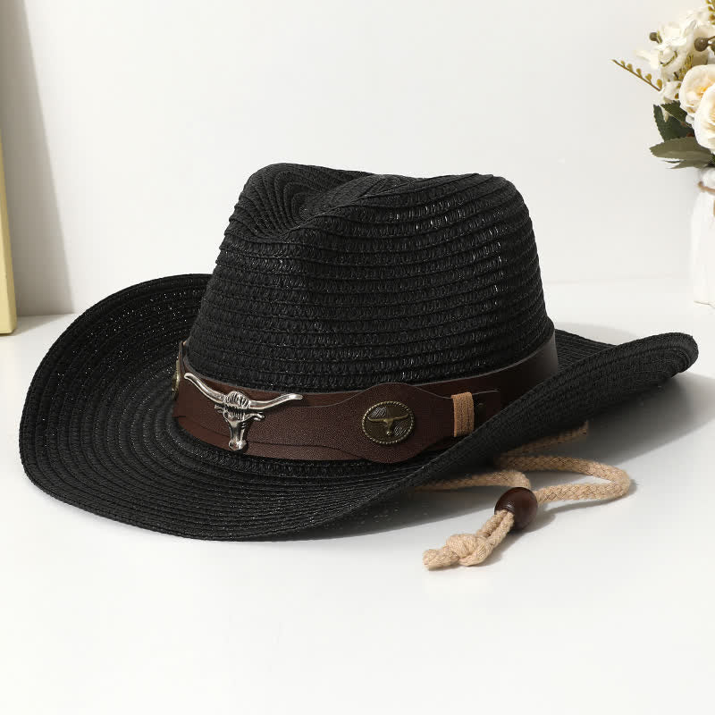 Cattle Decor Summer Beach Sunscreen Strohhut - Schwarz - M (22"-22 7/8") - image 2