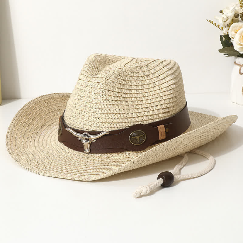 Cattle Decor Summer Beach Sunscreen Strohhut - Beige - M (22"-22 7/8") - image 4
