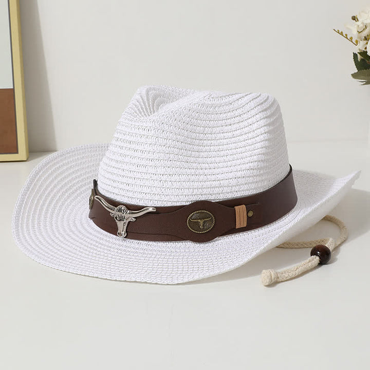 Cattle Decor Summer Beach Sunscreen Strohhut - Weiß - M (22"-22 7/8") - image 1