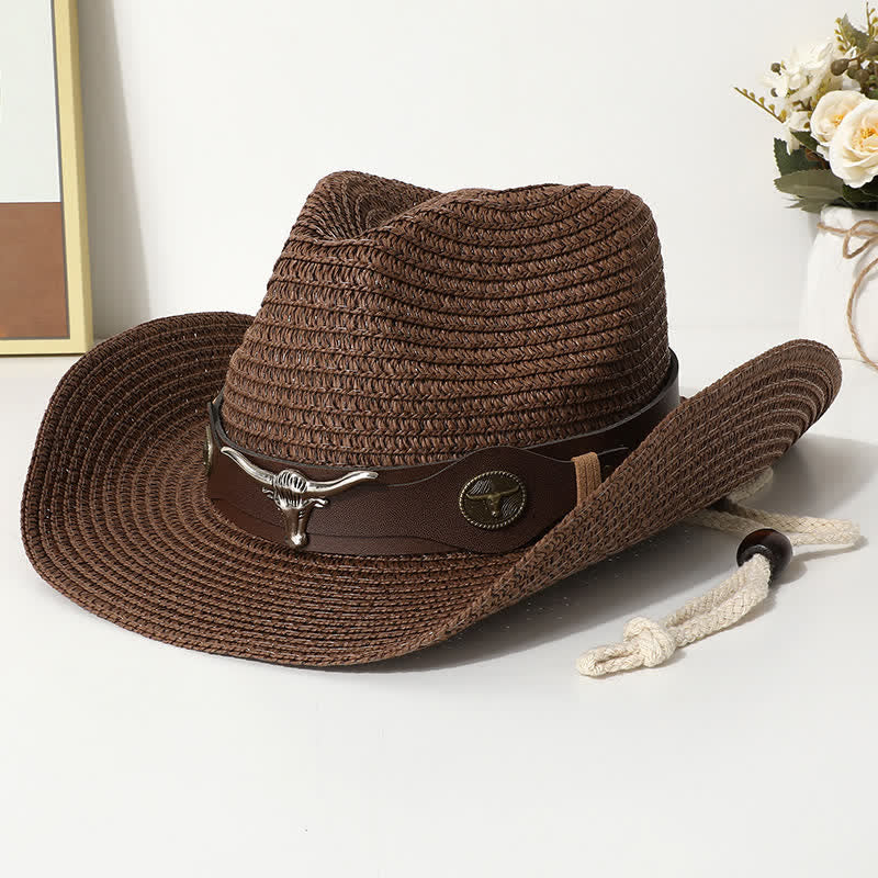 Cattle Decor Summer Beach Sunscreen Strohhut - Kaffee - M (22"-22 7/8") - image 5
