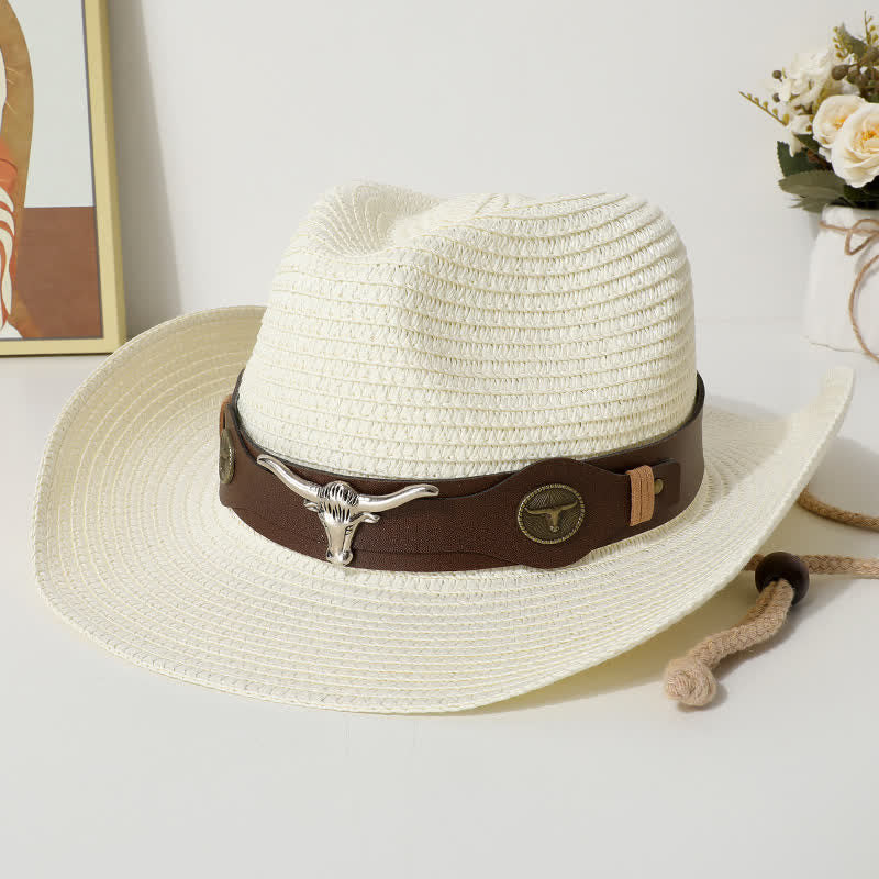 Cattle Decor Summer Beach Sunscreen Strohhut - Elfenbein - M (22"-22 7/8") - image 3