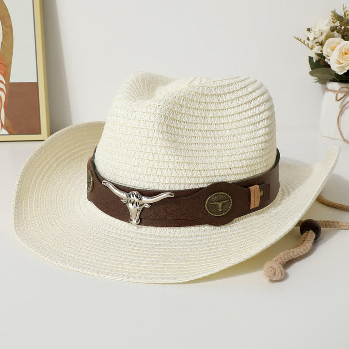 Cattle Decor Summer Beach Sunscreen Strohhut - Elfenbein - M (22"-22 7/8") - image 3