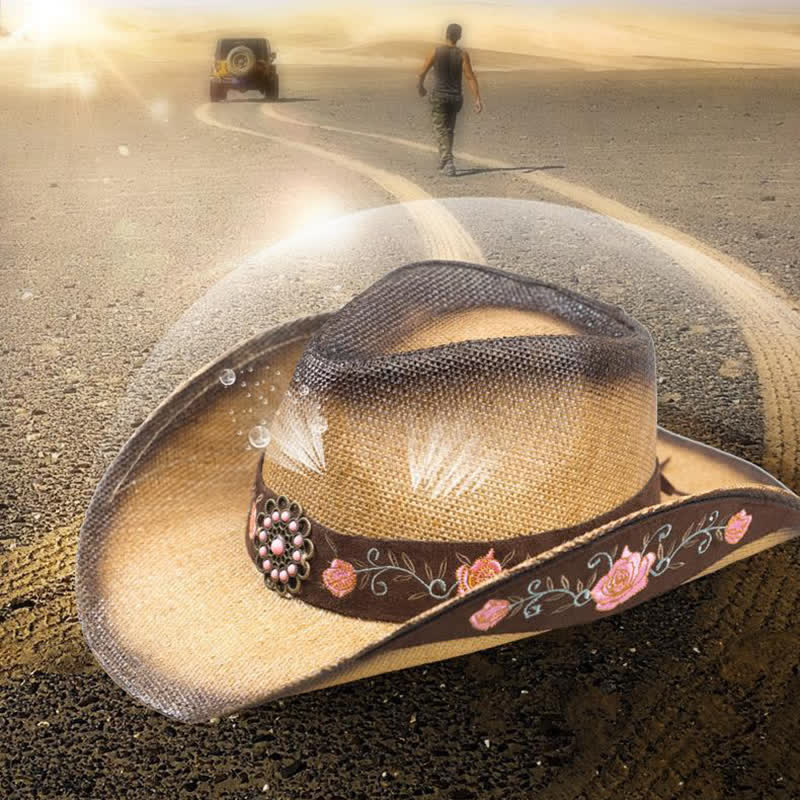 Pink Flower Western Party Cowgirl Cowboy Strohhut - image 1