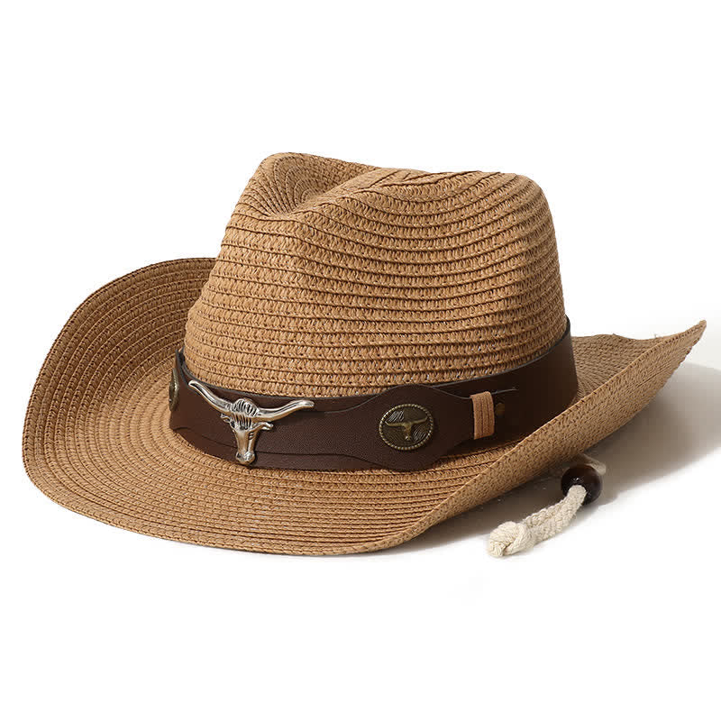Cattle Decor Summer Beach Sunscreen Strohhut - Khaki - M (22"-22 7/8") - image 0