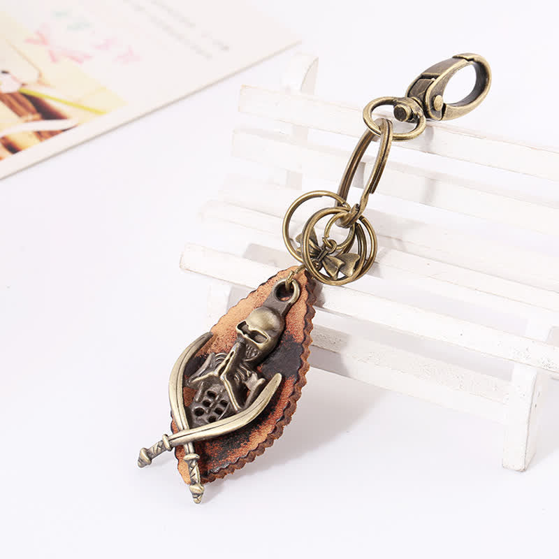Punk-Skelett Schlüsselanhänger aus bronziertem Leder - image 2