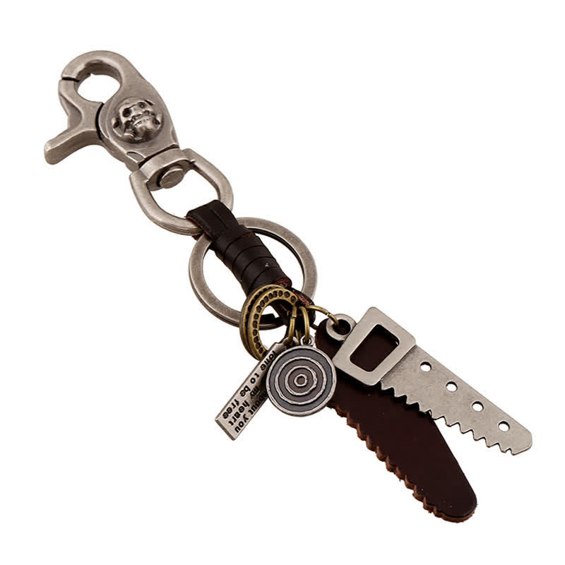 Kreativer Säge geschnitzter Schädel-Lederschlüsselanhänger - image 1