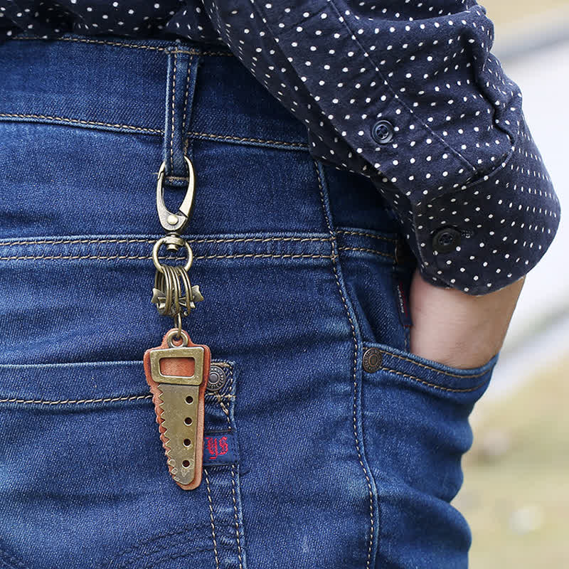 Bronze Säge Kreative Schleife Leder Schlüsselanhänger - Säge - image 0