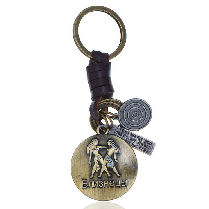 Vintage Woven 12 Constellation Pendant Leather Keychain - Zwillinge - image 7