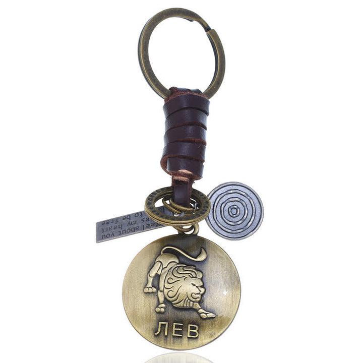 Vintage Woven 12 Constellation Pendant Leather Keychain - Löwe - image 9