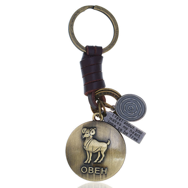 Vintage Woven 12 Constellation Pendant Leather Keychain - Widder - image 2