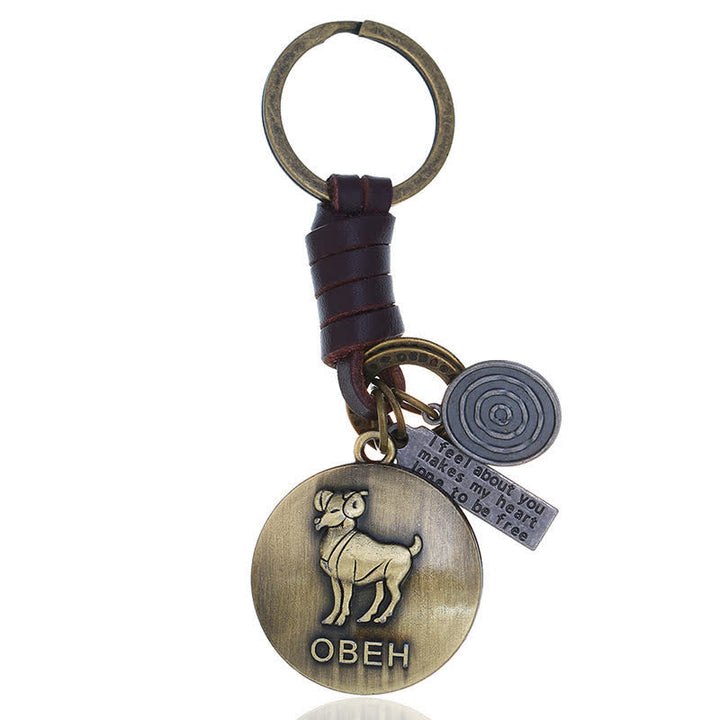 Vintage Woven 12 Constellation Pendant Leather Keychain - Widder - image 2