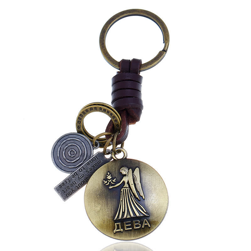 Vintage Woven 12 Constellation Pendant Leather Keychain - Jungfrau - image 10