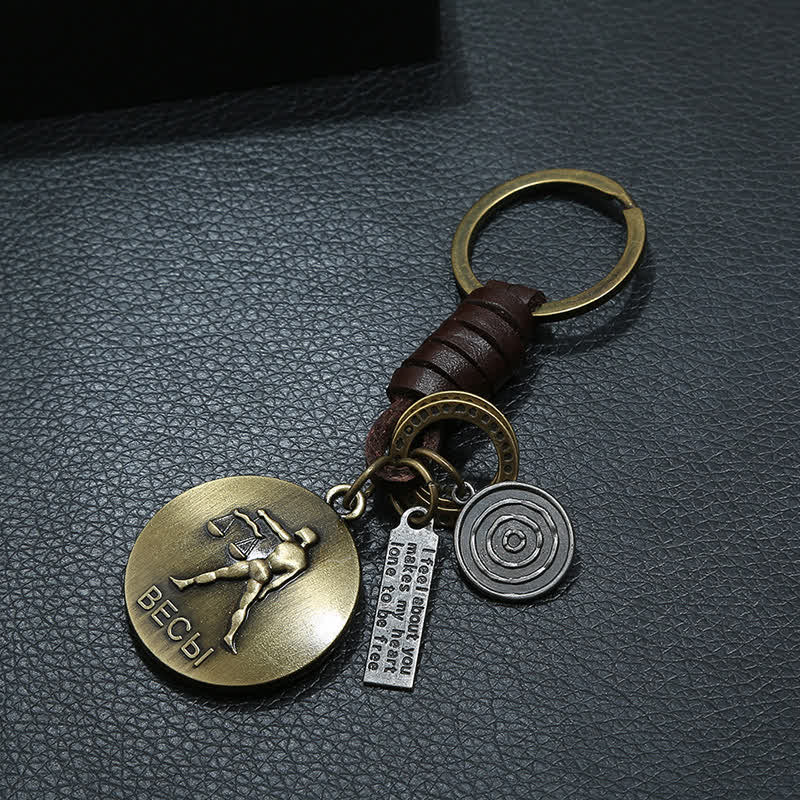 Vintage Woven 12 Constellation Pendant Leather Keychain - image 4