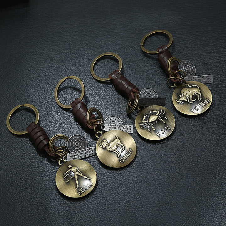 Vintage Woven 12 Constellation Pendant Leather Keychain - image 3