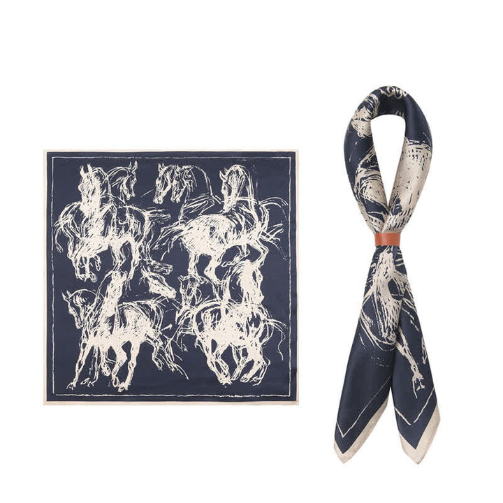 Navy   Beige Abstraktes Pferdedruck Quadratisches Halstuch