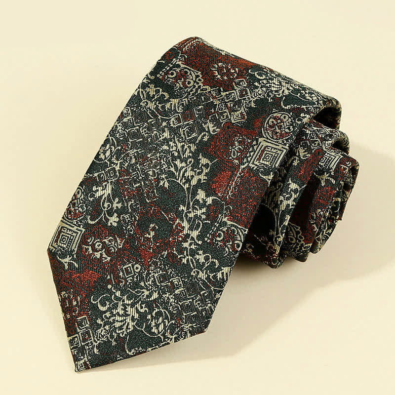 Herren Bordeaux   Beige Krawatte mit Blumensstickerei