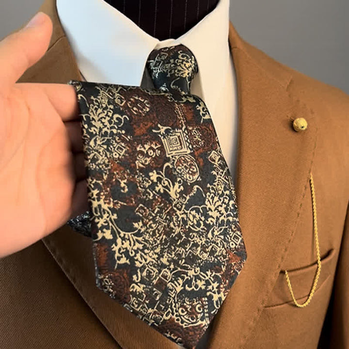 Herren Bordeaux   Beige Krawatte mit Blumensstickerei