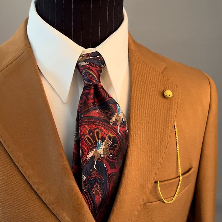 Burgundische Herren-Krawatte mit Pferde Paisley Stickerei