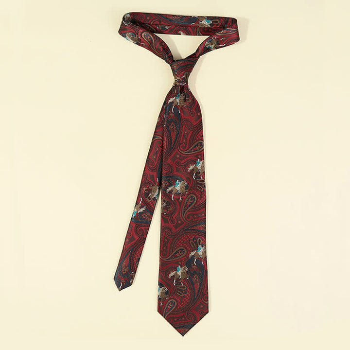 Burgundische Herren-Krawatte mit Pferde Paisley Stickerei