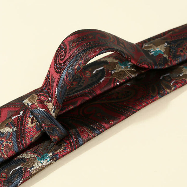 Burgundische Herren-Krawatte mit Pferde Paisley Stickerei
