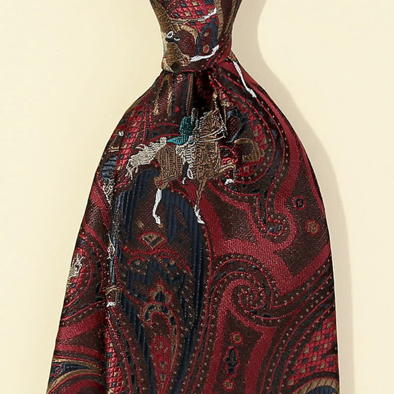 Burgundische Herren-Krawatte mit Pferde Paisley Stickerei