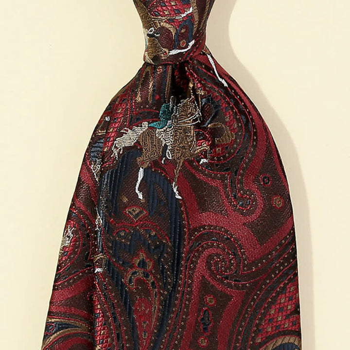 Burgundische Herren-Krawatte mit Pferde Paisley Stickerei