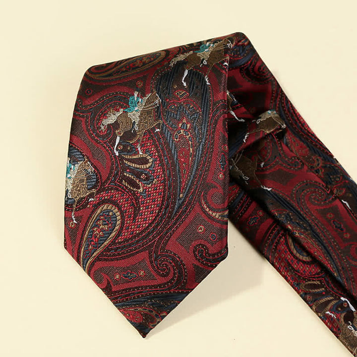 Burgundische Herren-Krawatte mit Pferde Paisley Stickerei