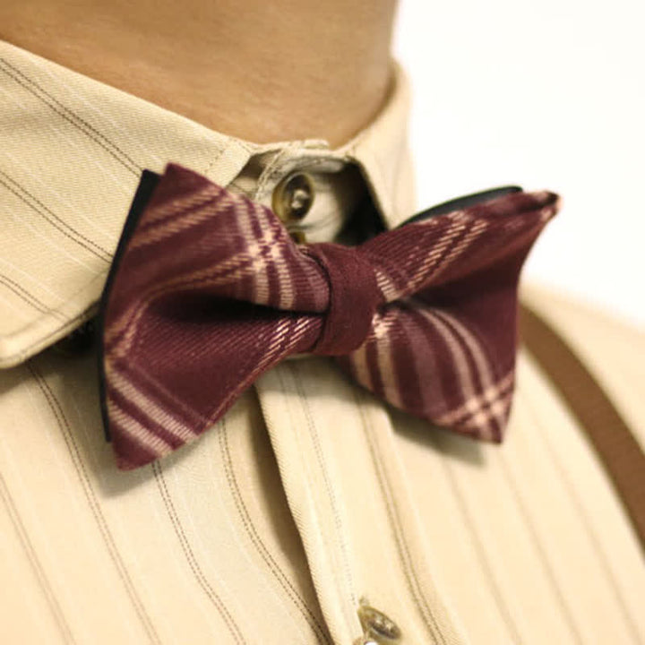 Burgunderroter britischer Stil Plaid Baumwollfliege für Herren