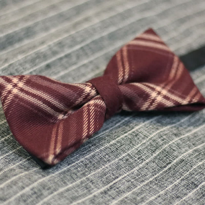 Burgunderroter britischer Stil Plaid Baumwollfliege für Herren
