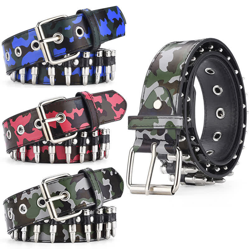 Camouflage Rock Wild Bullet Rivets Ledergürtel