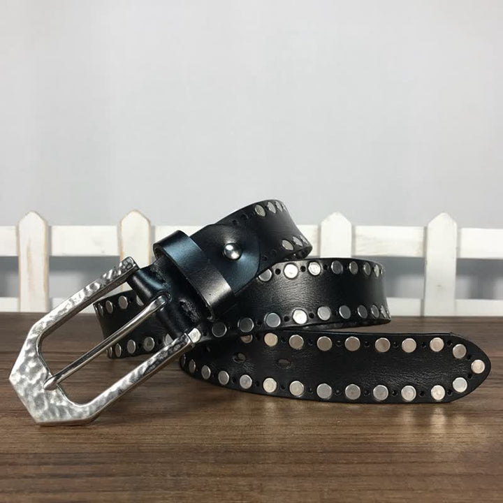 Hammer Schnalle Zwei Reihen Nieten Studs Leder Gürtel