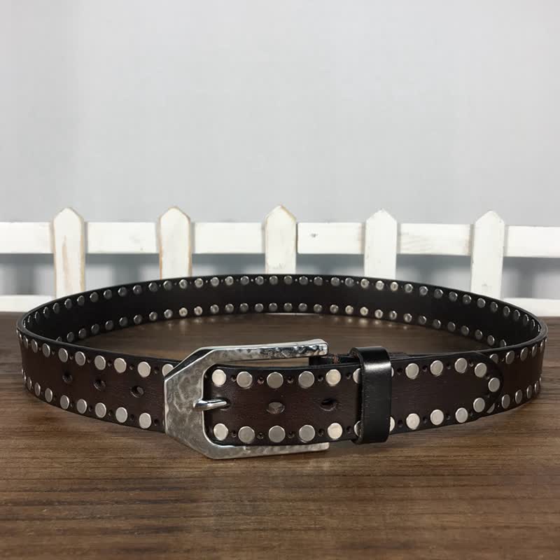 Hammer Schnalle Zwei Reihen Nieten Studs Leder Gürtel