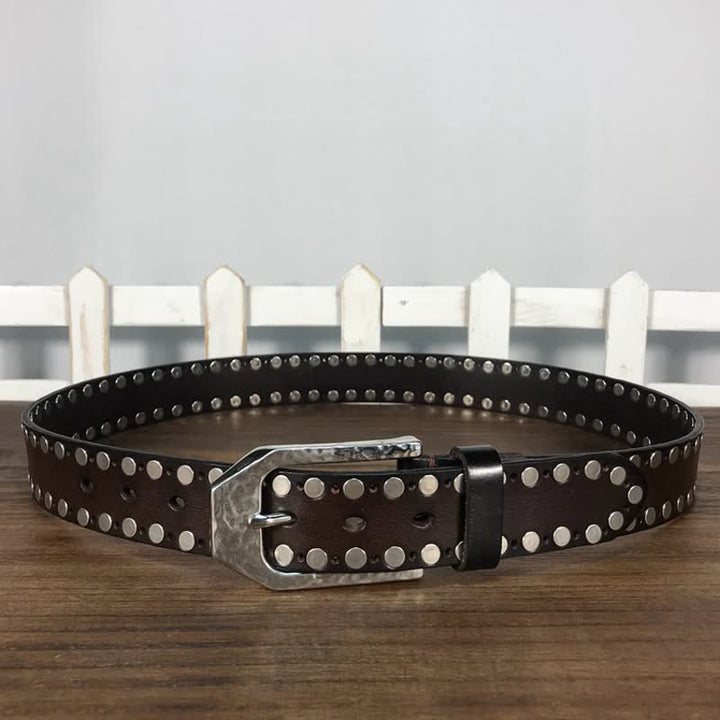 Hammer Schnalle Zwei Reihen Nieten Studs Leder Gürtel