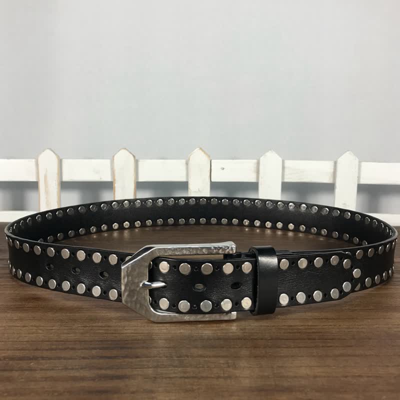 Hammer Schnalle Zwei Reihen Nieten Studs Leder Gürtel