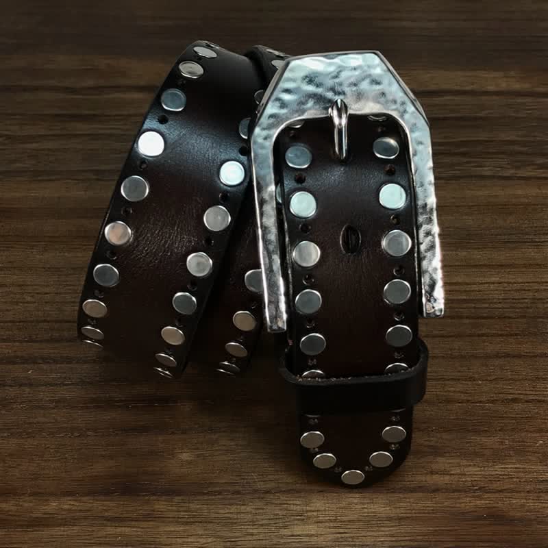 Hammer Schnalle Zwei Reihen Nieten Studs Leder Gürtel