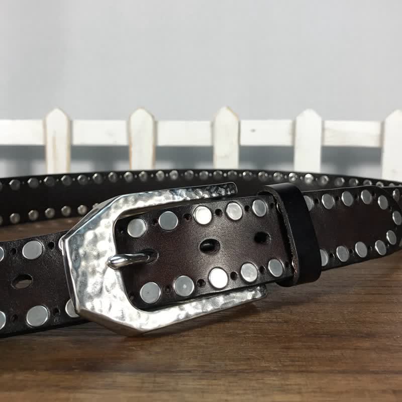 Hammer Schnalle Zwei Reihen Nieten Studs Leder Gürtel