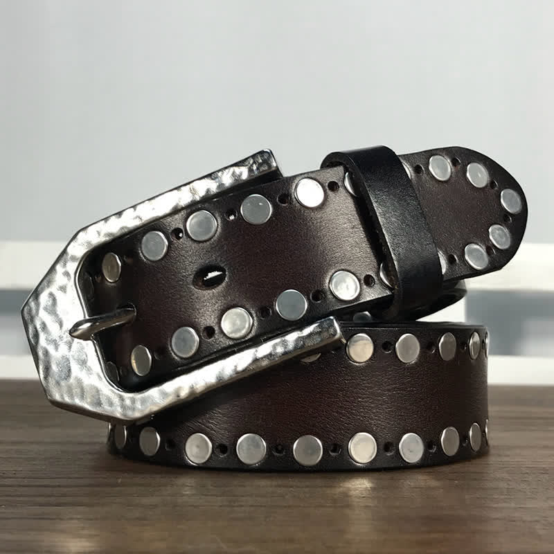 Hammer Schnalle Zwei Reihen Nieten Studs Leder Gürtel